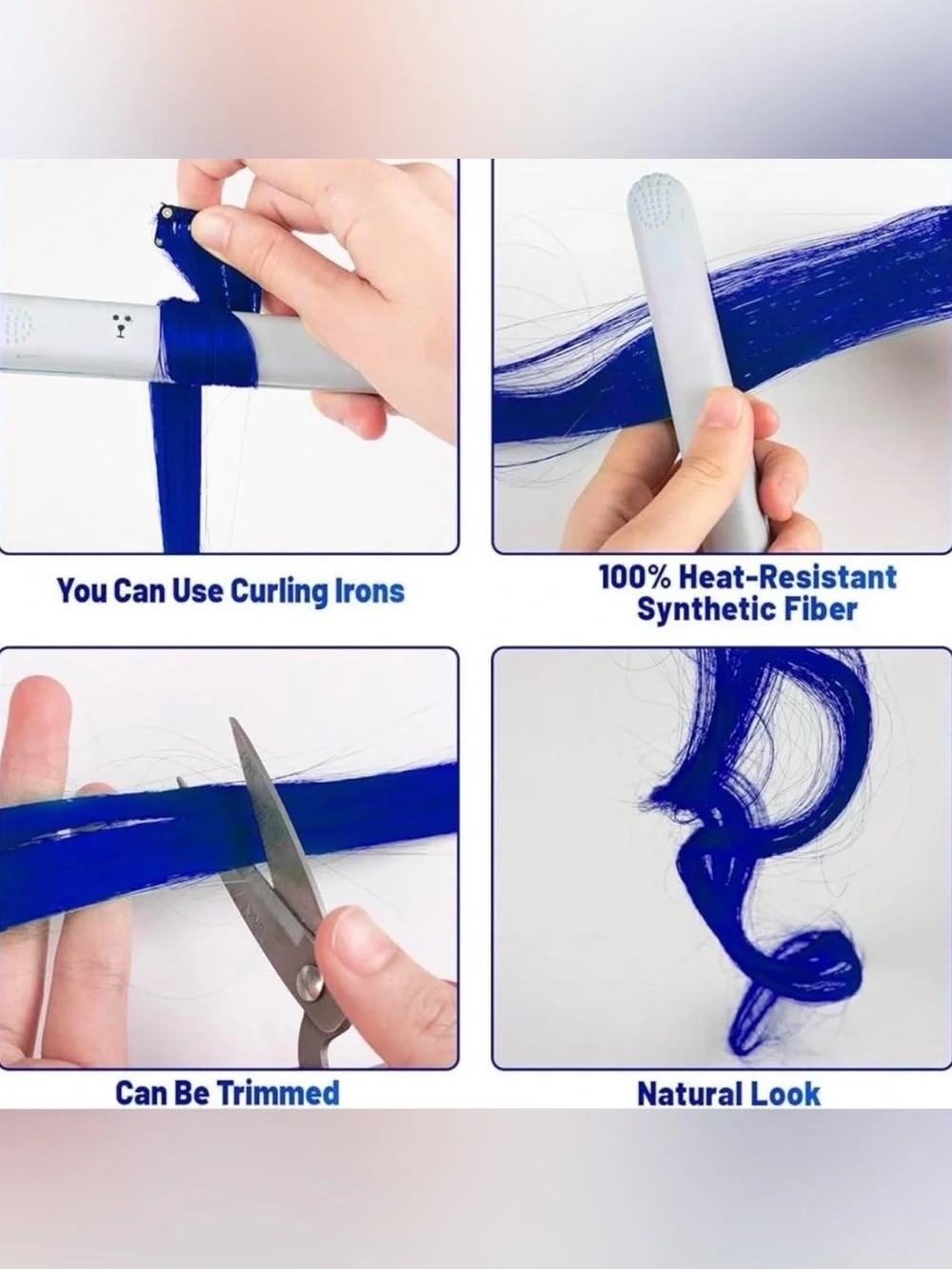 💞 New 6 Pack of 22” Blue Synthetic Clip In Hair Extensions